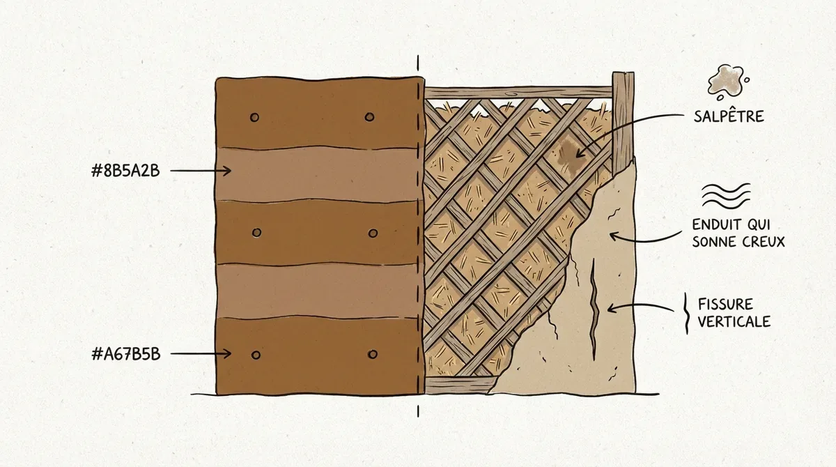 Comparaison visuelle entre les structures en pisé et en torchis et identification des défauts courants