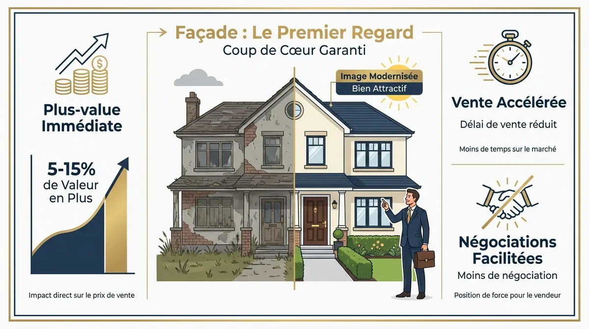 Façade de maison rénovée et moderne pour déclencher un coup de cœur immobilier