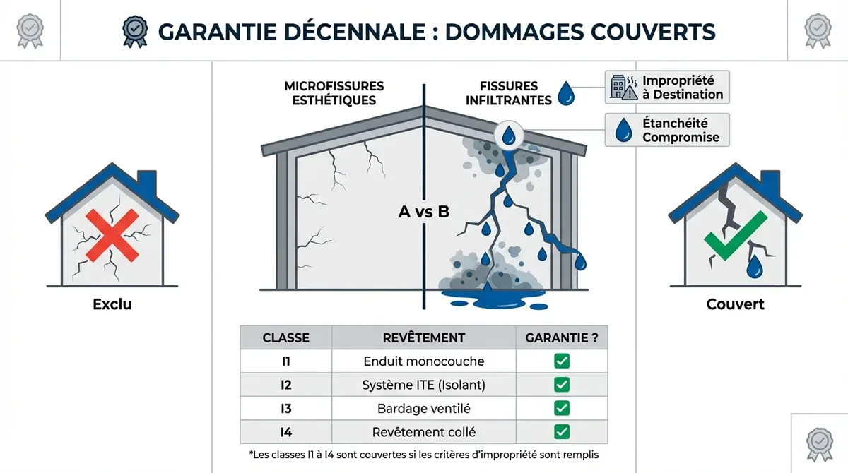 Dommages couverts par la garantie décennale ravalement