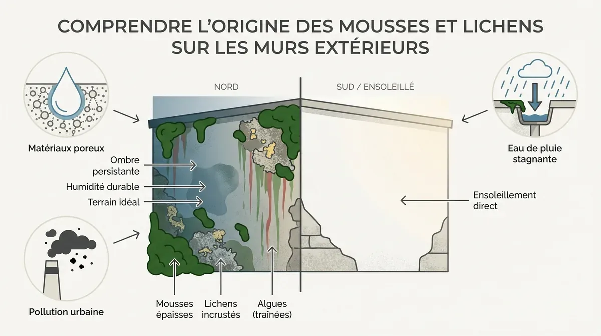 Analyse des mousses et lichens sur une façade humide
