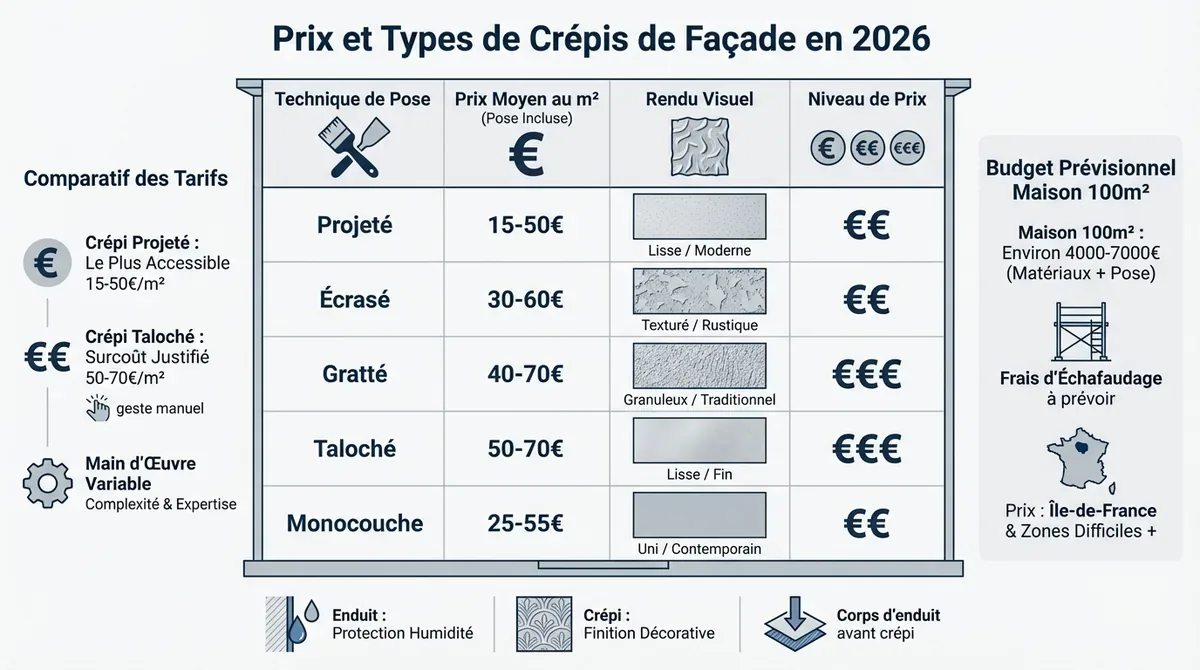 Prix et types de crépi de façade 2026